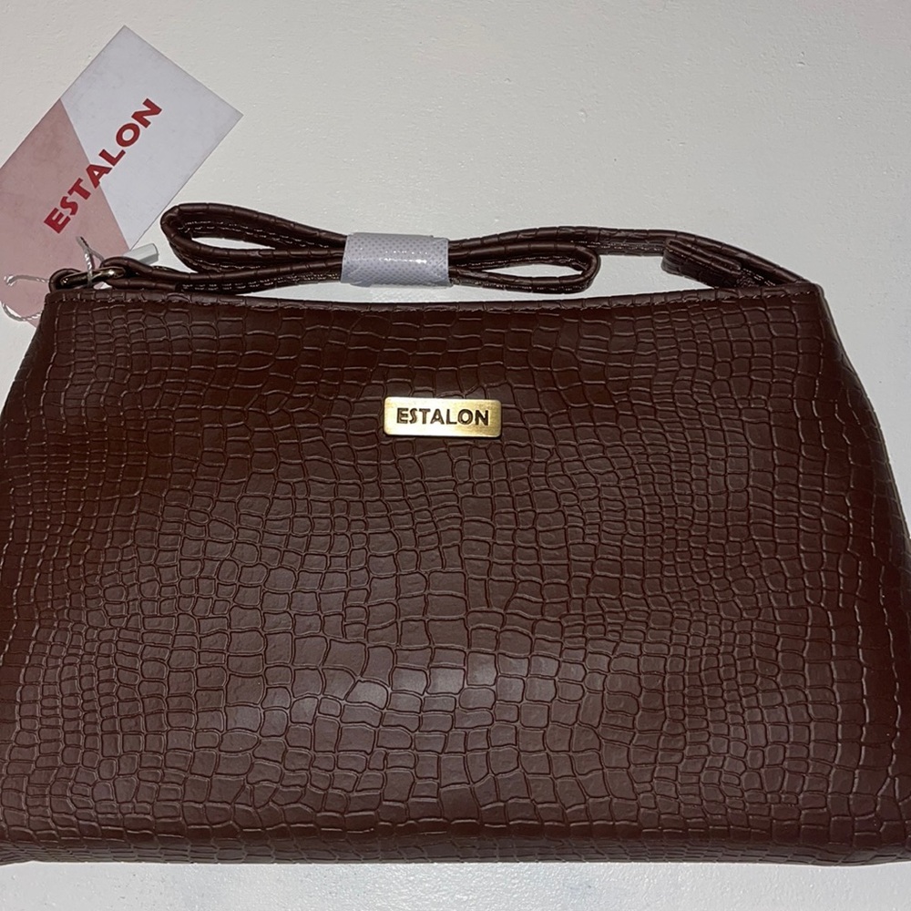 Estalon women’s textured shoulder bag brown NWT